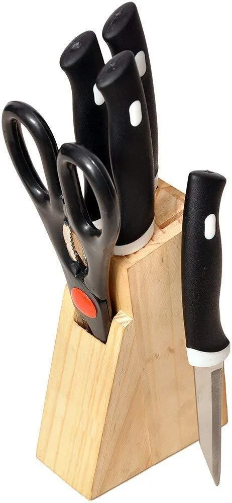 Kitchen Knife Set with Wooden Block and Scissors (5 pcs, Black)