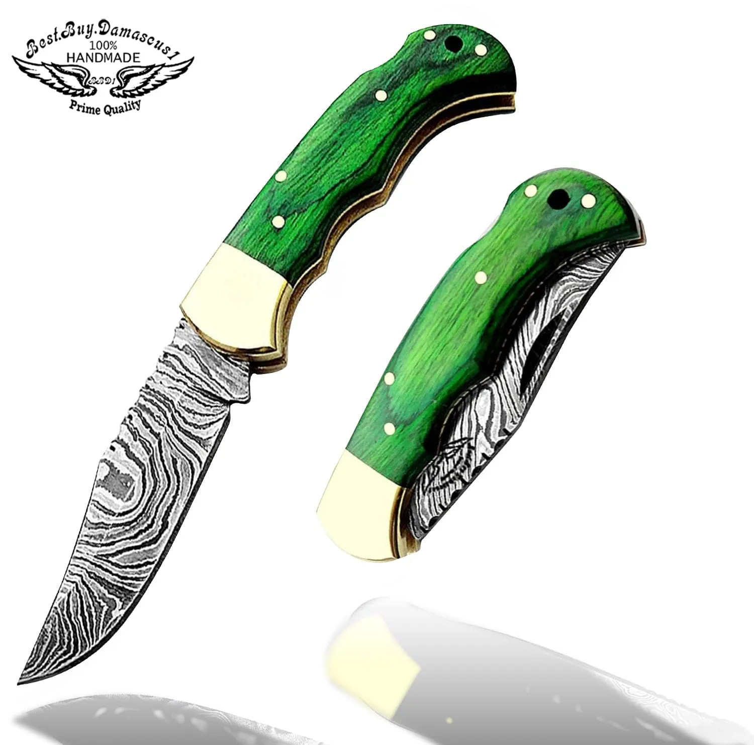 knife 6.5" Green Wood Damascus Steel Folding Pocket Knife Hunting knife Pocket knife for men, Pocket knives set