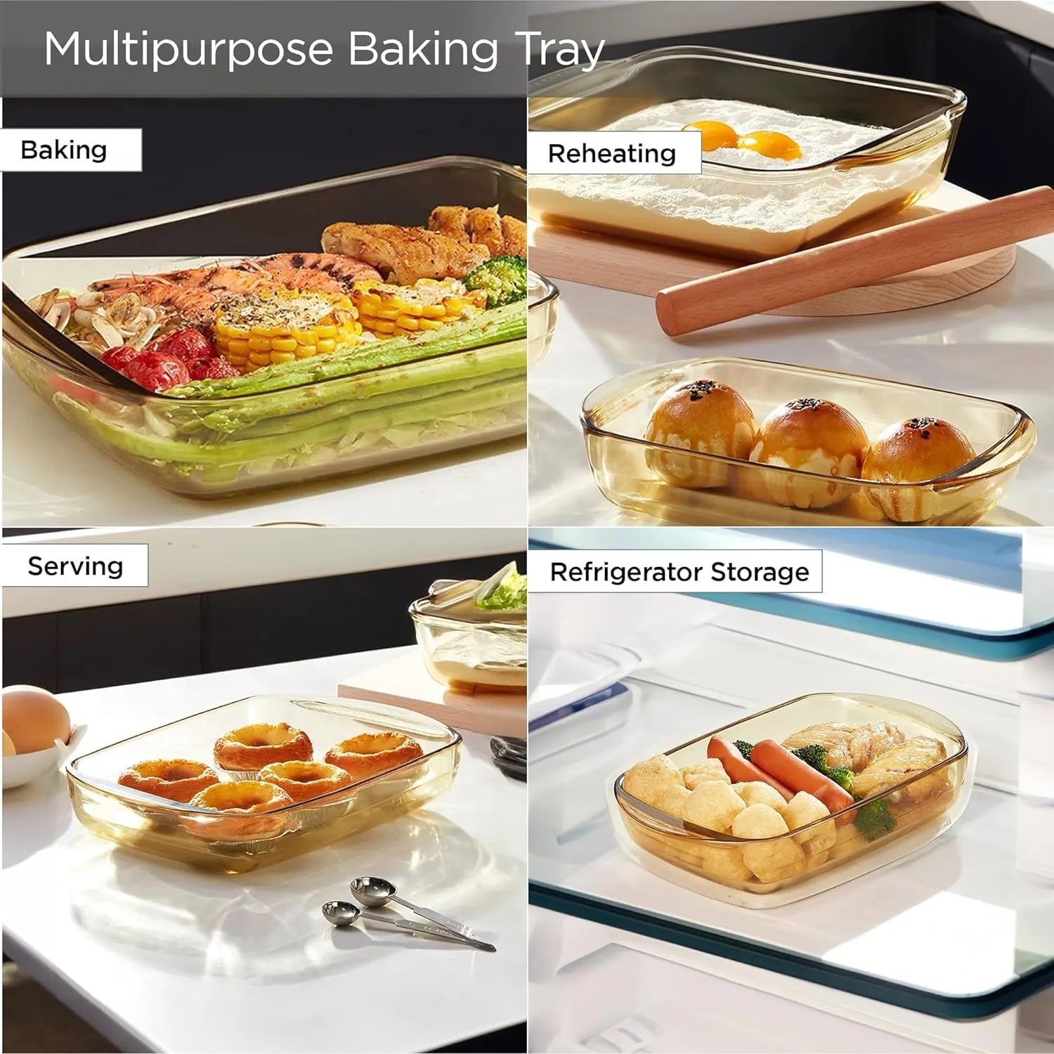 Kuber Industries 2200 ml Borosilicate Glass Baking Tray | Yellow Microwave Oven Safe Utensils | Rectangular Bread Moulds for Baking | Dishwasher Safe | Multipurpose use Serving Tray