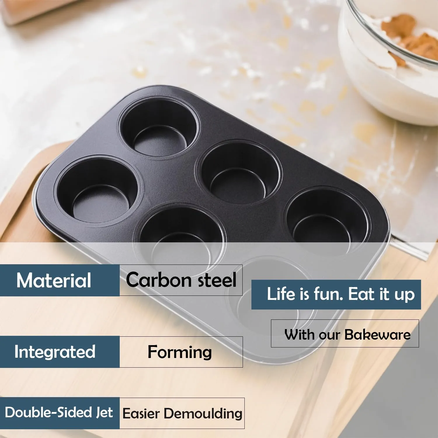 Kuber Industries 6 Slots Non-Stick Cup Cake Tray|Cup Cake Mould for Baking|Idol for Muffin, Small Cake-Pack of 5 (Black)