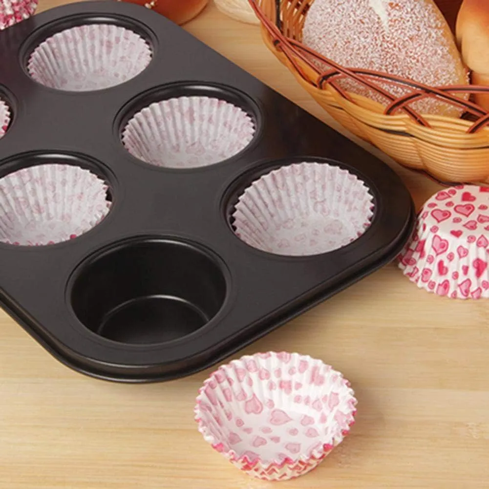 Kuber Industries 6 Slots Non-Stick Cup Cake Tray|Cup Cake Mould for Baking|Idol for Muffin, Small Cake-Pack of 5 (Black)