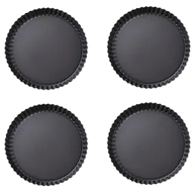 Kuber Industries Pie and Pizza Pan with Removeable Bottom|Carbon Steel Tart Pan-Pack of 4 (Black)