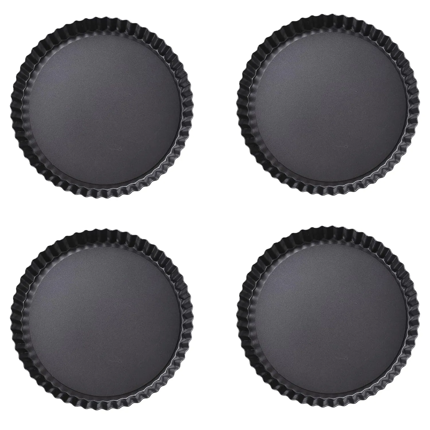 Kuber Industries Pie and Pizza Pan with Removeable Bottom|Carbon Steel Tart Pan-Pack of 4 (Black)