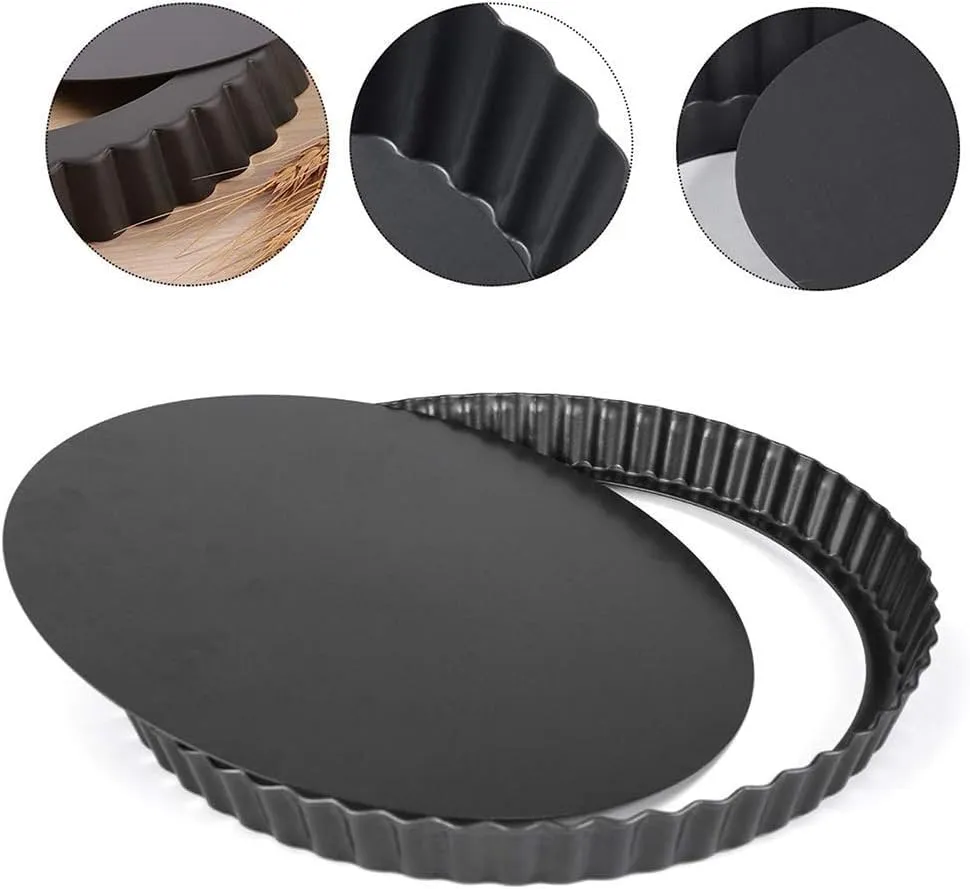 Kuber Industries Pie and Pizza Pan with Removeable Bottom|Carbon Steel Tart Pan-Pack of 4 (Black)