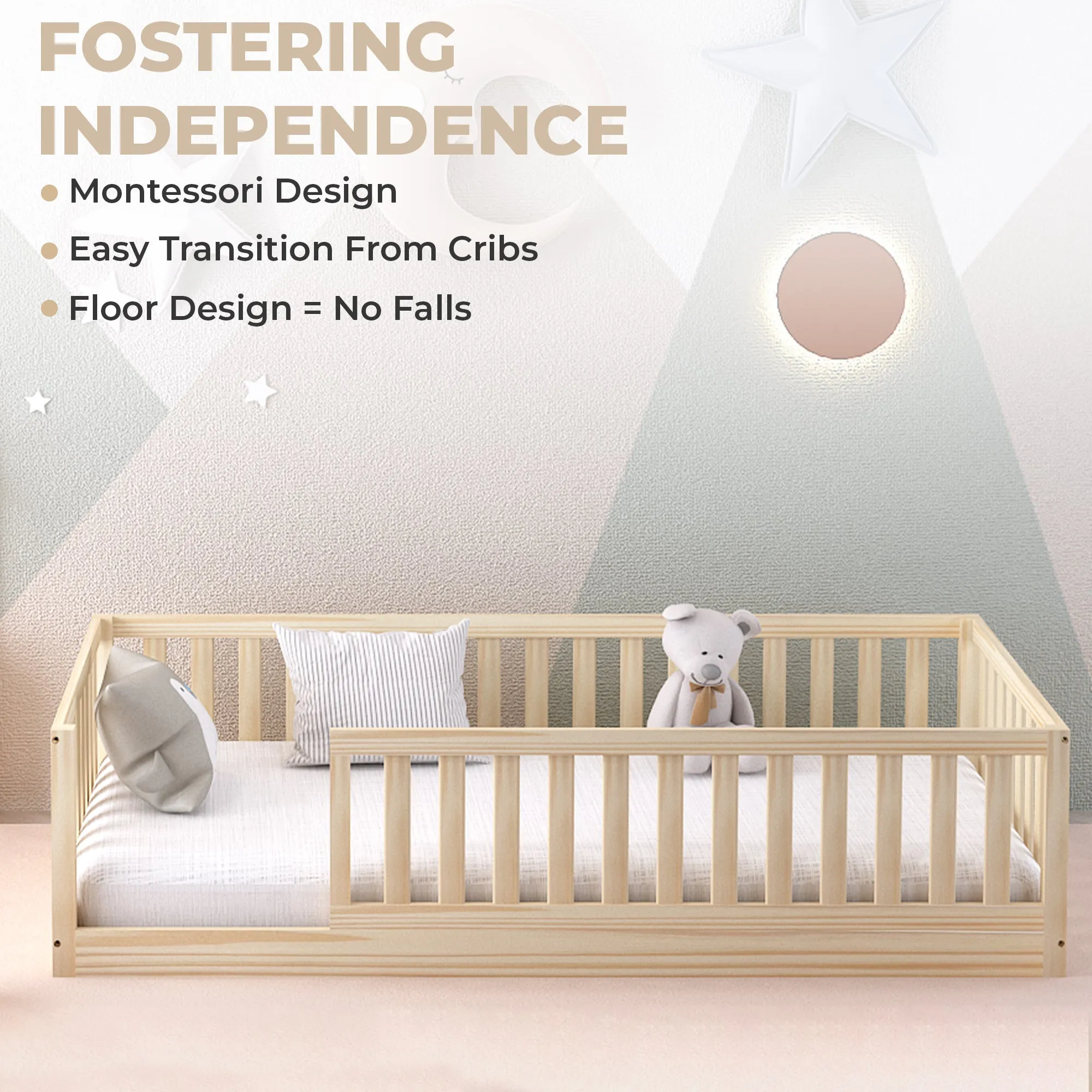 Levi Montessori Floor Bed with Rails