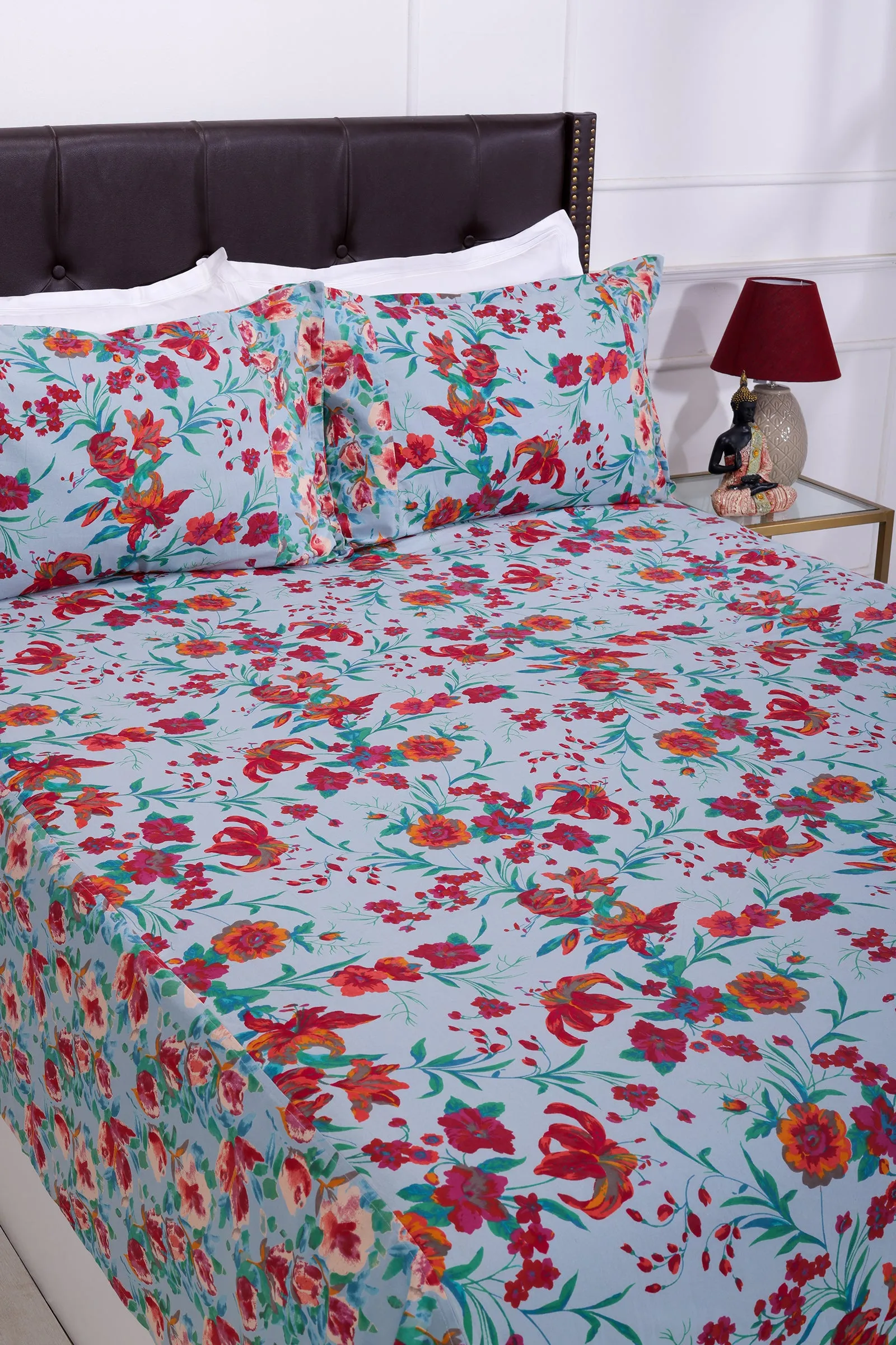 Lily Bagh Sky Blue Cotton Bedsheet