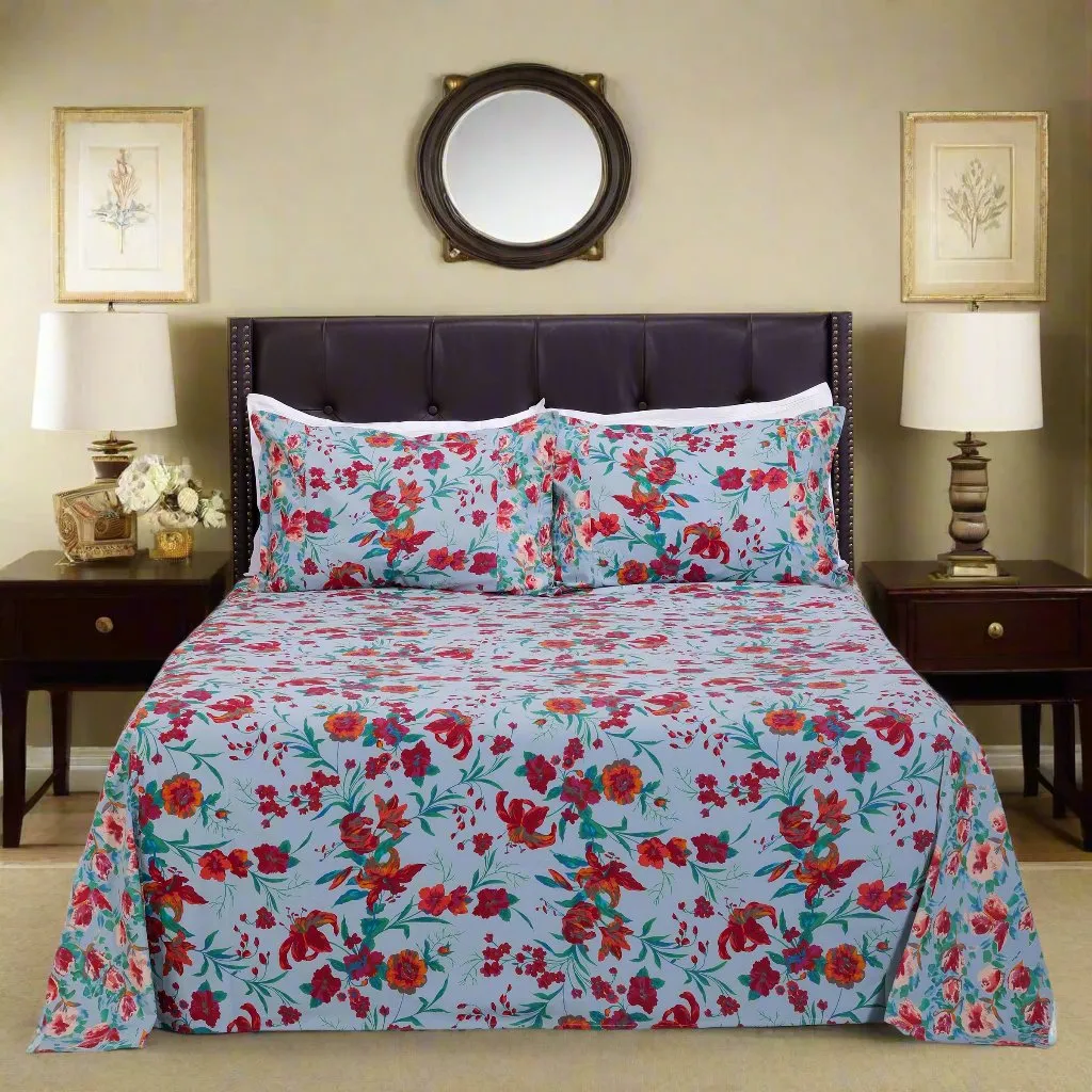 Lily Bagh Sky Blue Cotton Bedsheet