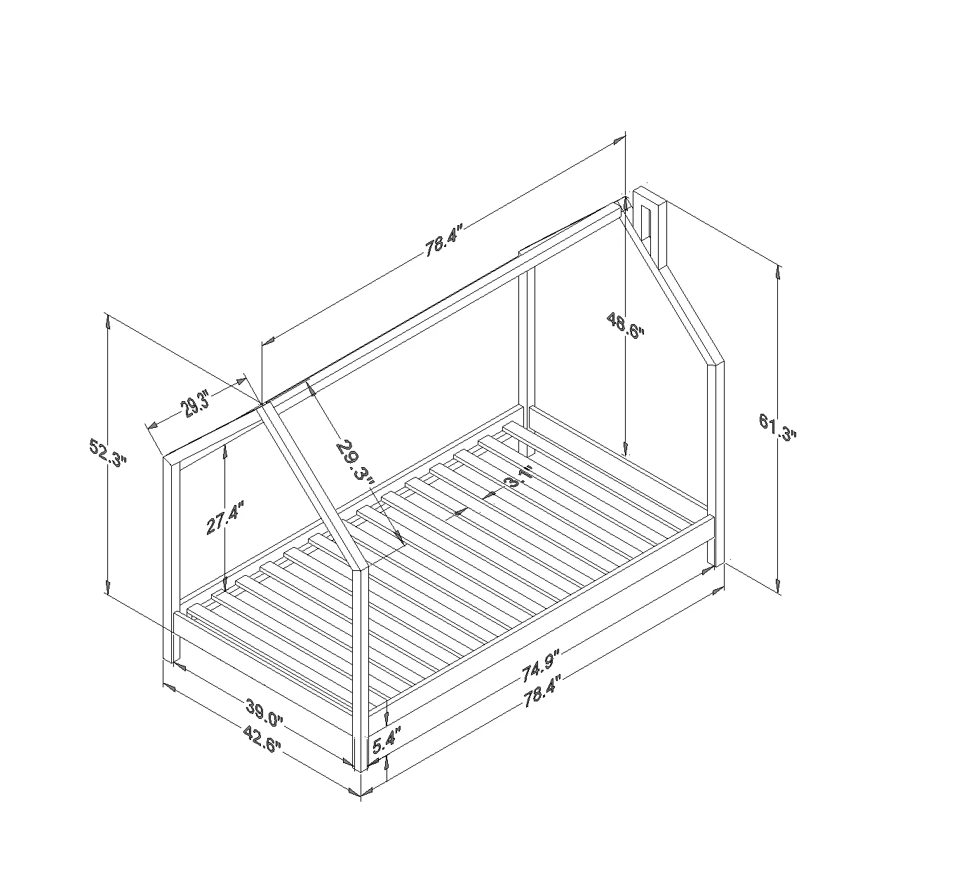 Lucy Hardwood Twin House Bed