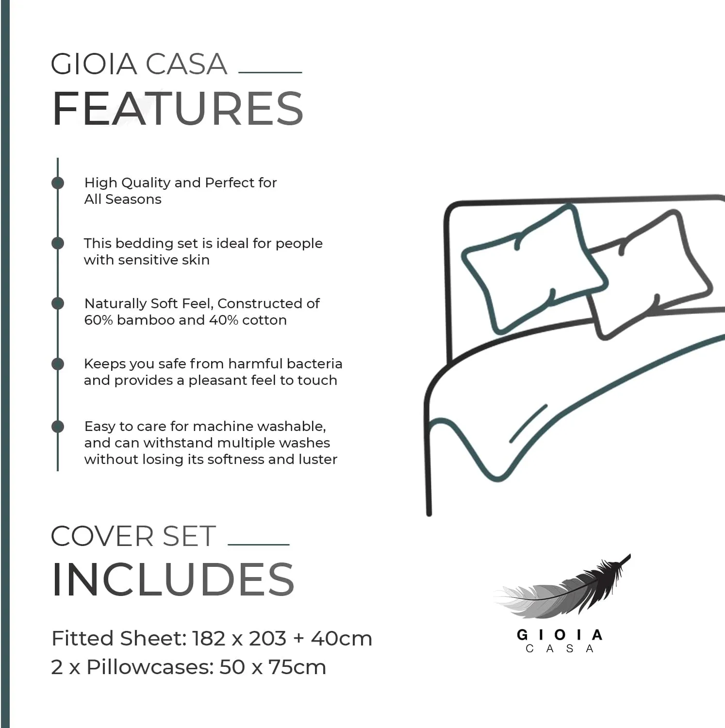 Luxurious Bamboo Cotton Blend Bedding Set - Single - Gioia Casa