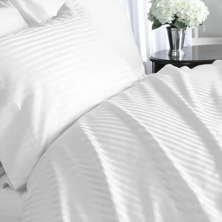 Luxury 1000 TC 100% Egyptian Cotton Full Sheet Set Striped In White