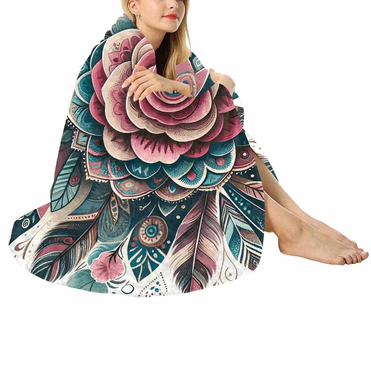 Mandella_Rose_Awd35138  Circular Micro Fleece Blanket 60"