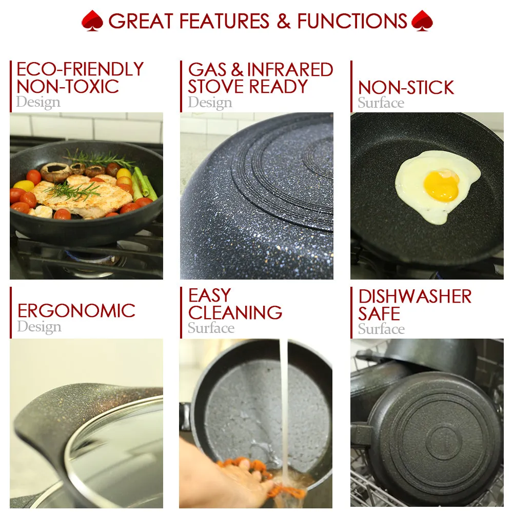 Marble Frying Pans, VENICE Pots & Lids 9 PCS Set