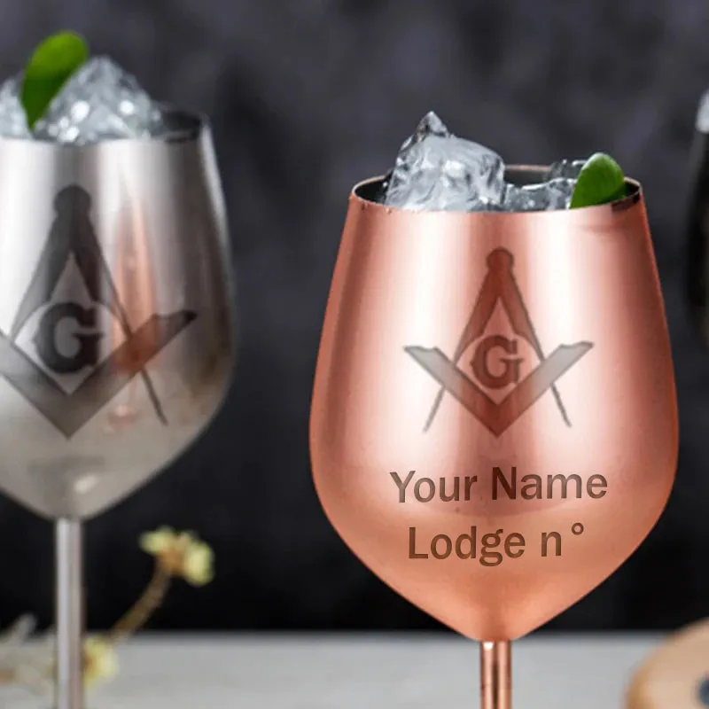 Master Mason Blue Lodge Wine Glass - Stainless Steel Customizable