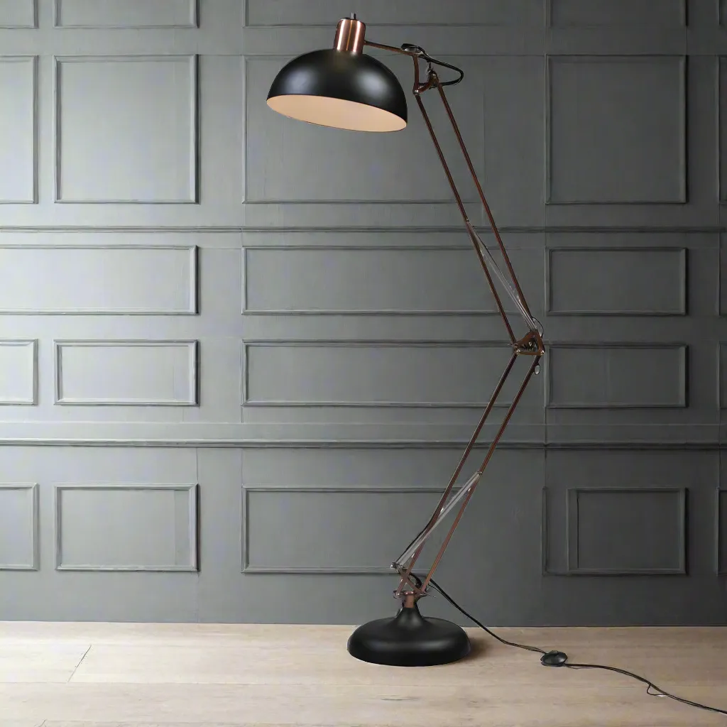 Matt Black & Vintage Copper Arms Floor Lamp