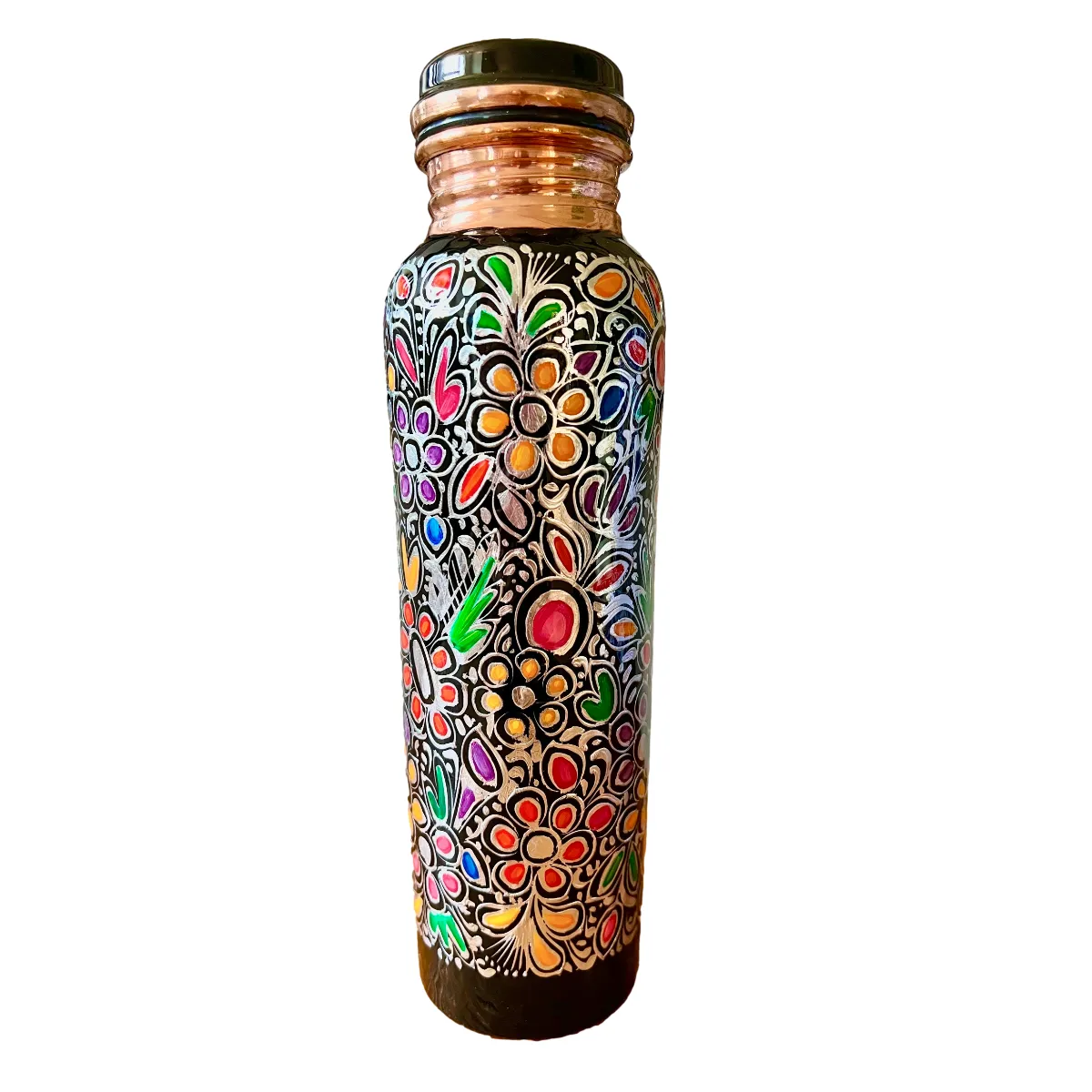 Mexican Copper 1 L / 33 oz. Water Bottle- Hand Painted Multicolored Sugar Skull