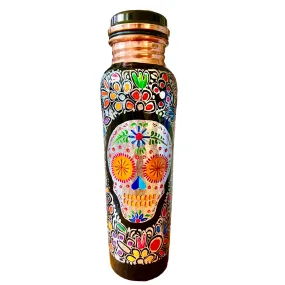 Mexican Copper 1 L / 33 oz. Water Bottle- Hand Painted Multicolored Sugar Skull