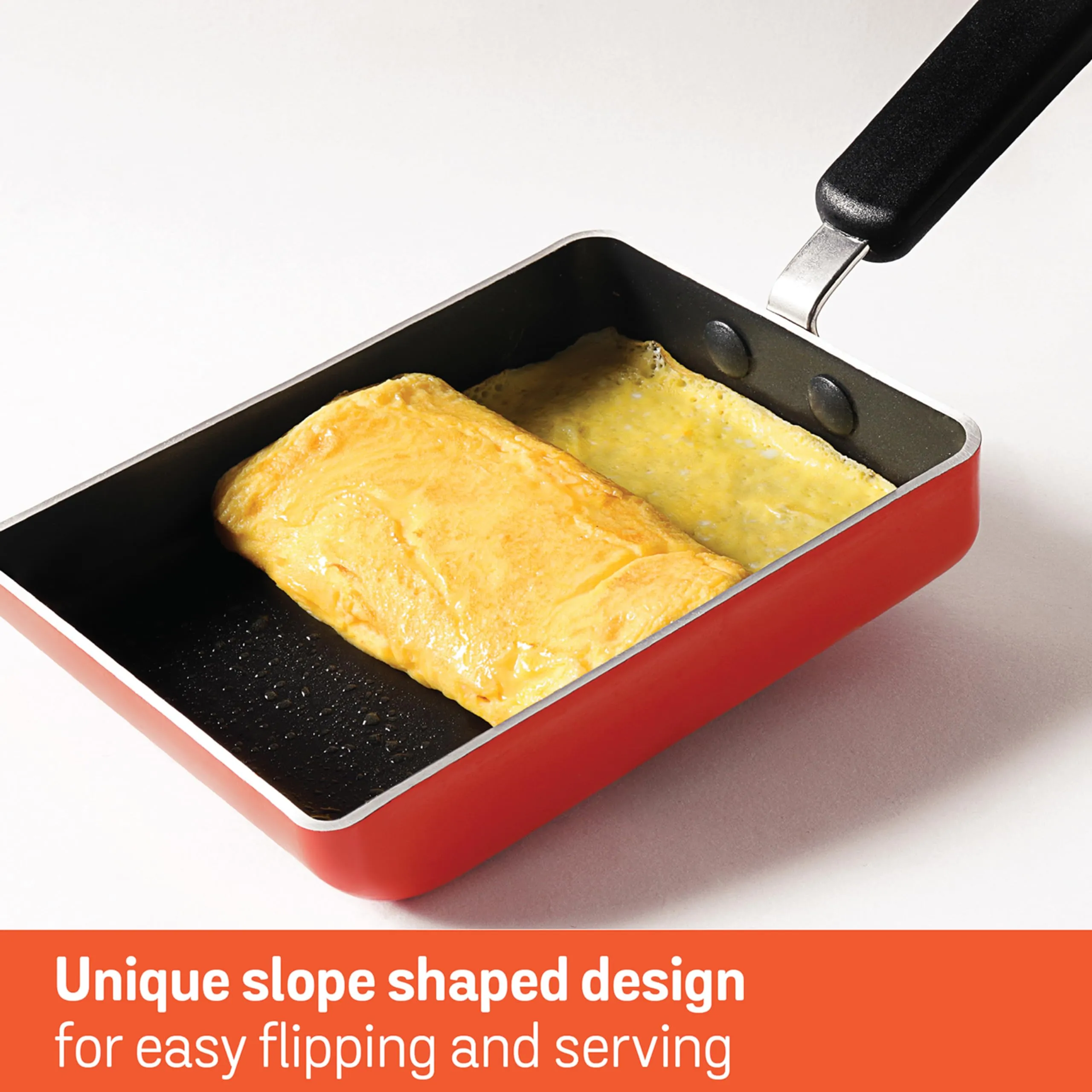 Meyer Non Stick Aluminium Tamagoyaki Pan | Egg Pan | Omelette Pan | Nonstick Frying Pan | Small pan for Omelette | Nonstick Cookware | Small Fry pan for Cooking, 18cm, Orange