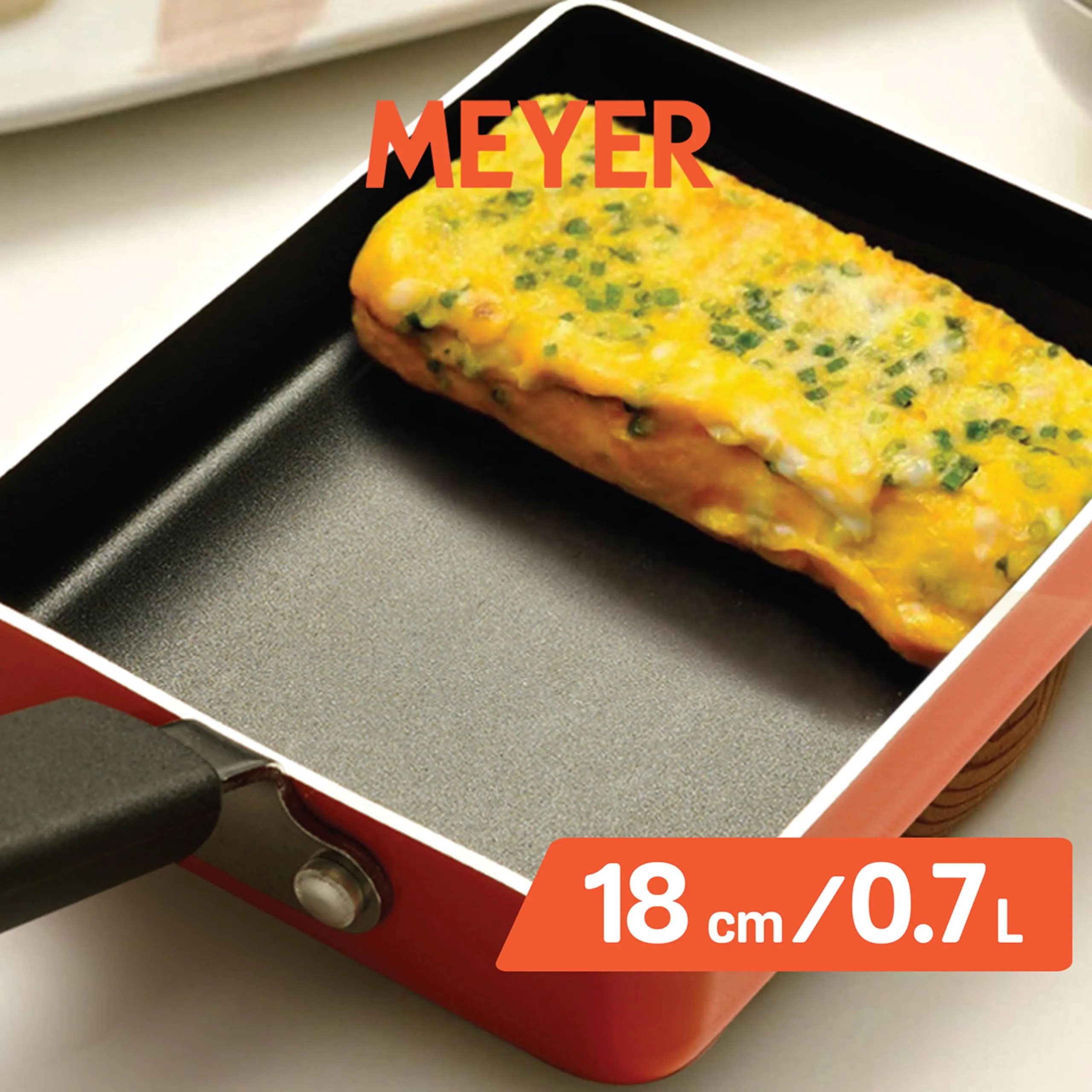 Meyer Non Stick Aluminium Tamagoyaki Pan | Egg Pan | Omelette Pan | Nonstick Frying Pan | Small pan for Omelette | Nonstick Cookware | Small Fry pan for Cooking, 18cm, Orange