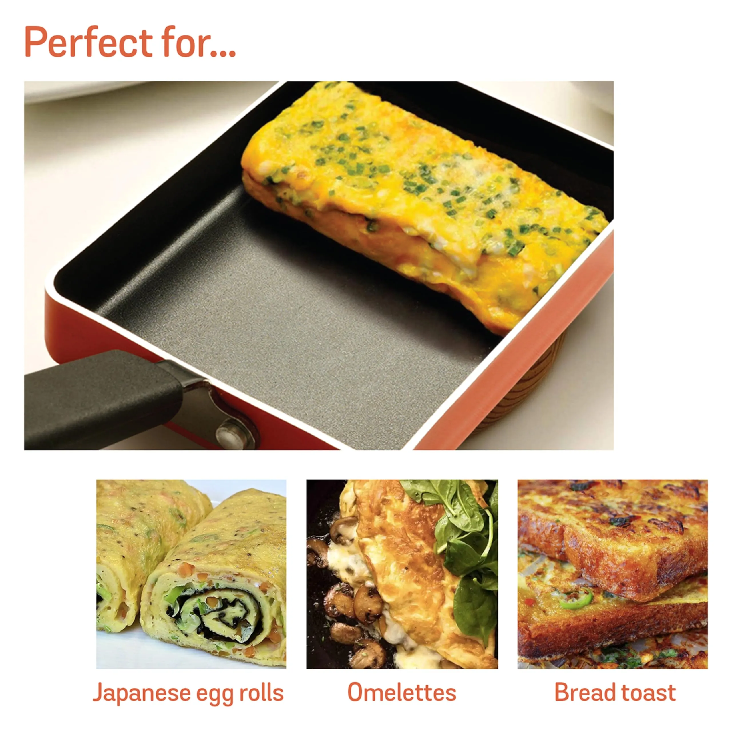 Meyer Non Stick Aluminium Tamagoyaki Pan | Egg Pan | Omelette Pan | Nonstick Frying Pan | Small pan for Omelette | Nonstick Cookware | Small Fry pan for Cooking, 18cm, Orange