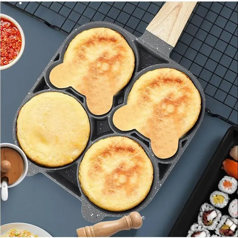 Multifunctional 4 Holes Non-Stick Aluminum Alloy Frying Pan Id-82