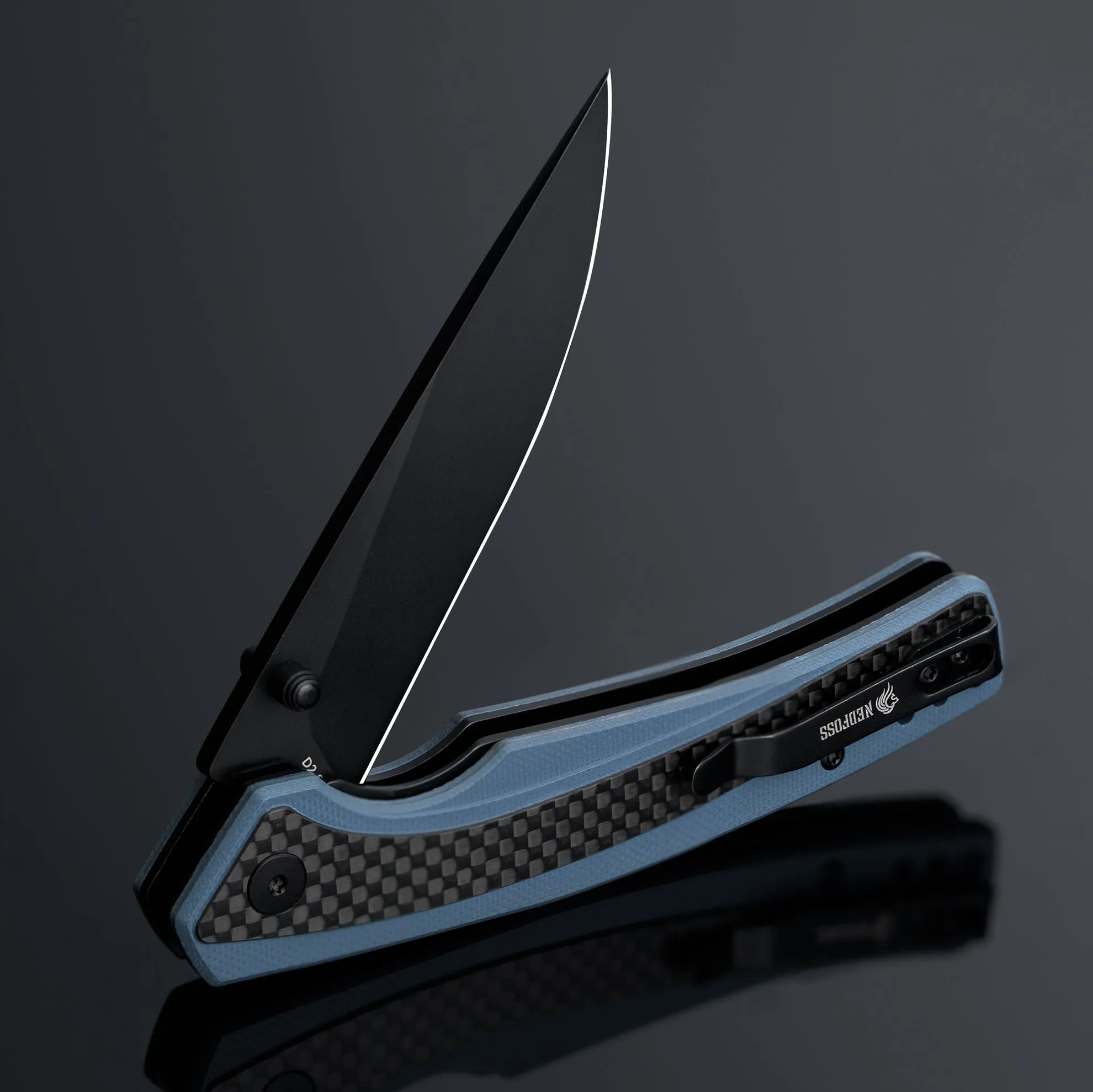 Nedfoss Dolphin Pocket Knife,Carbon-Fiber and 3.54" D2 Steel Blade