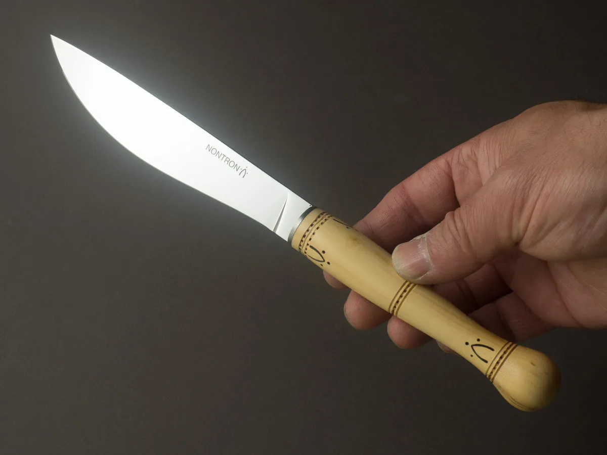 Nontron - Stainless - 5" Cheese Knife - Boxwood Handle - Mirror Polished