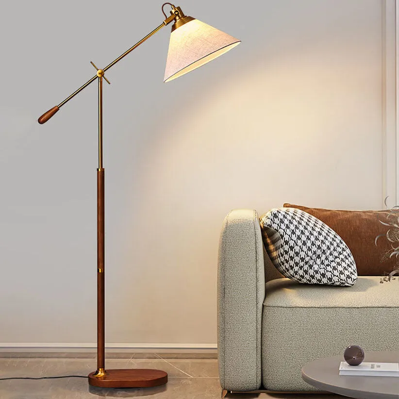 Nordic Vintage Fabric Cone Metal Ash Wood 1-Light Standing Floor Lamp