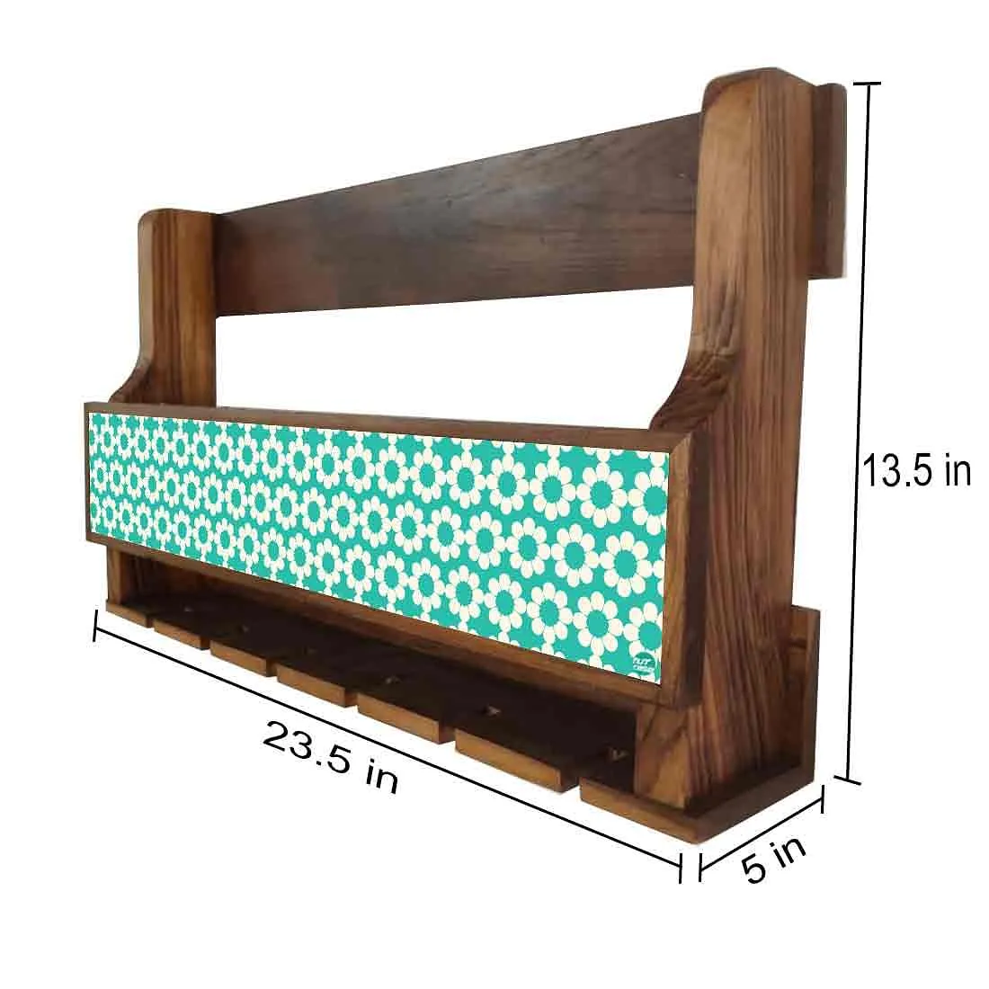 Nutcase Wooden Wine Stand Mini Bar Wall Mounted for 5 Bottles 6 Glasses-Blue Polka