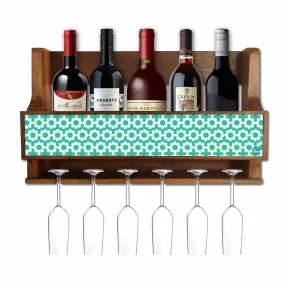 Nutcase Wooden Wine Stand Mini Bar Wall Mounted for 5 Bottles 6 Glasses-Blue Polka