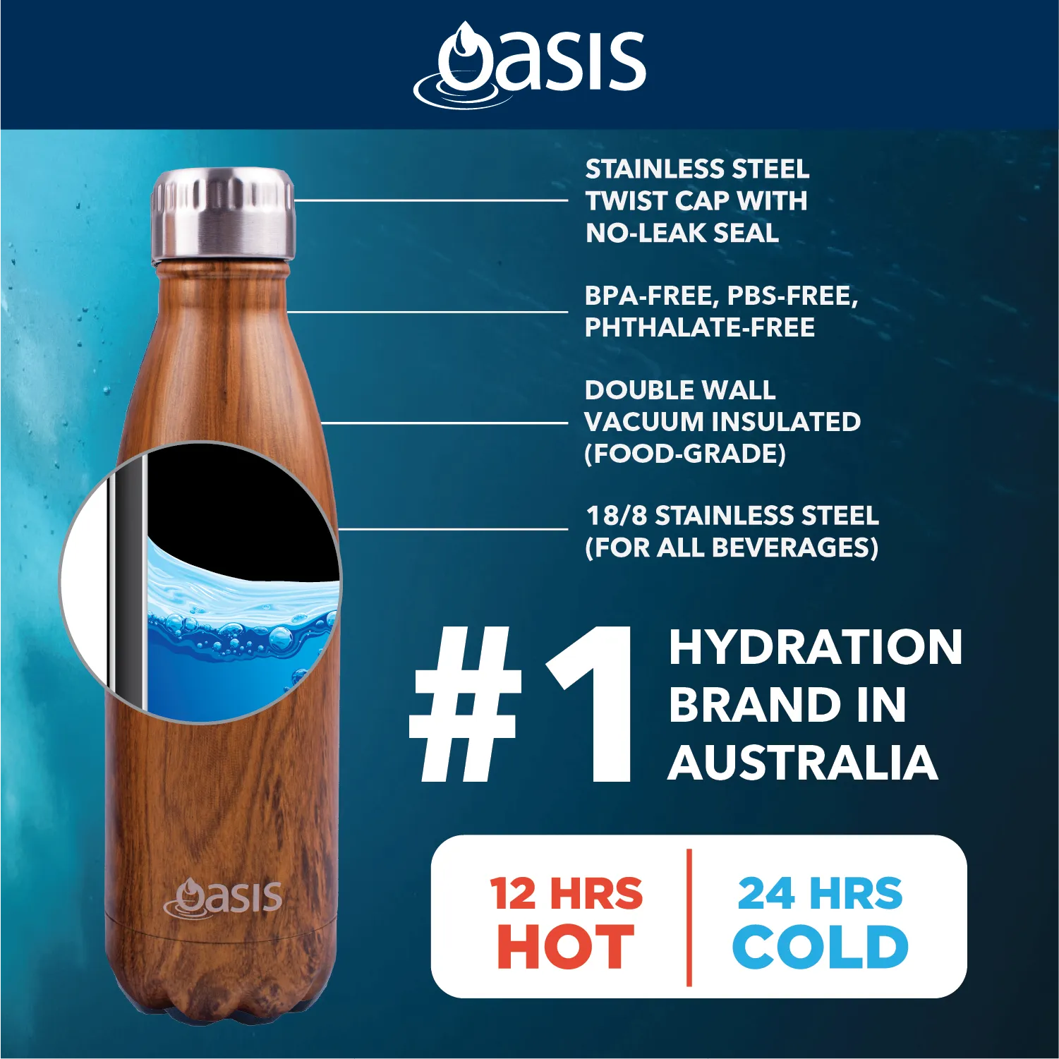 Oasis Lustre Stainless Steel Insulated Water Bottle 350ML