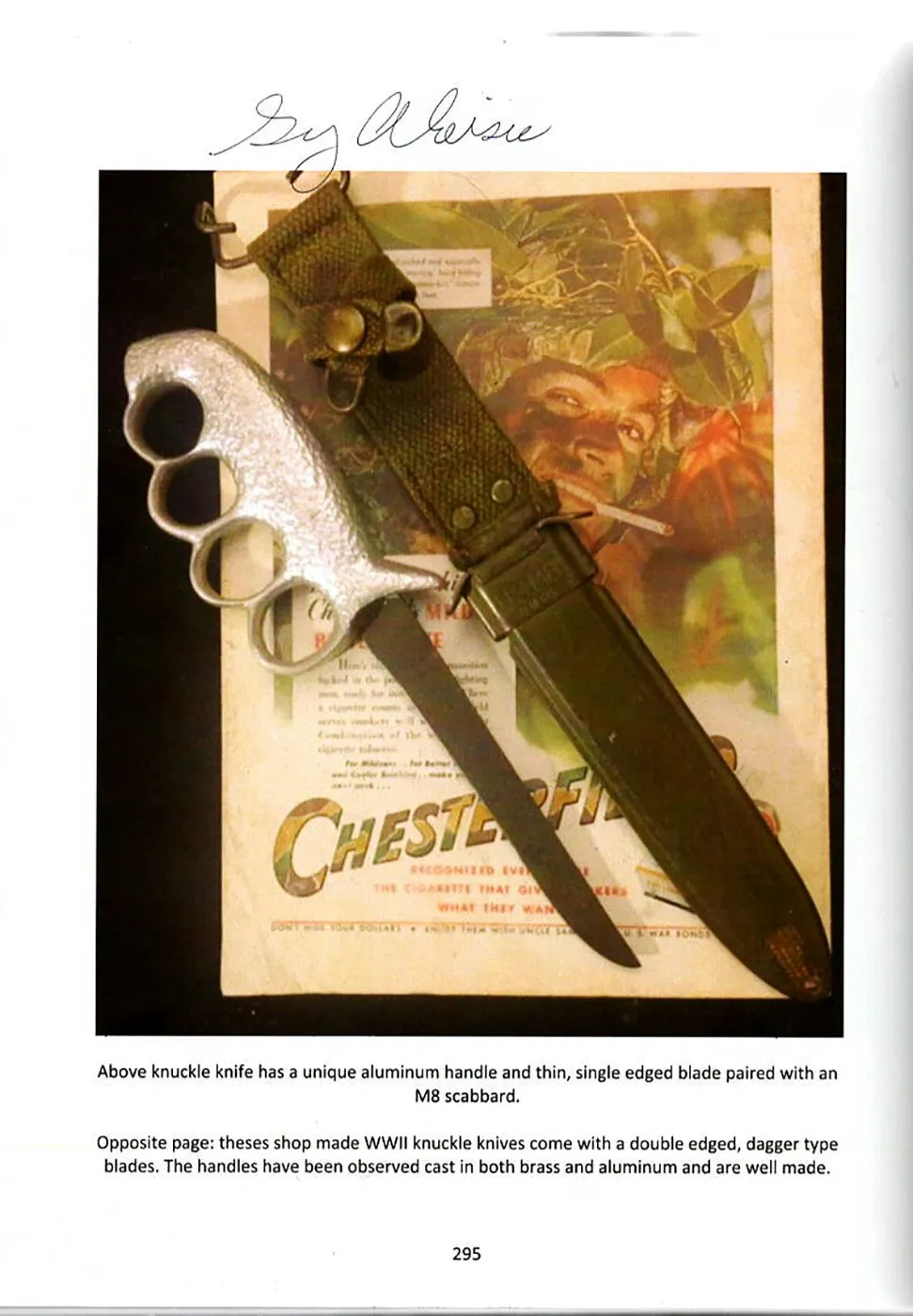 Original U.S. WWII Aluminum Handle Knuckle Knife Featured in Book Signed By Author - Page 295