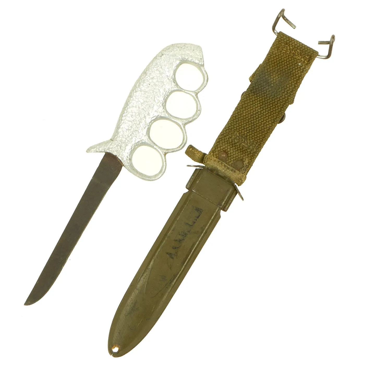 Original U.S. WWII Aluminum Handle Knuckle Knife Featured in Book Signed By Author - Page 295