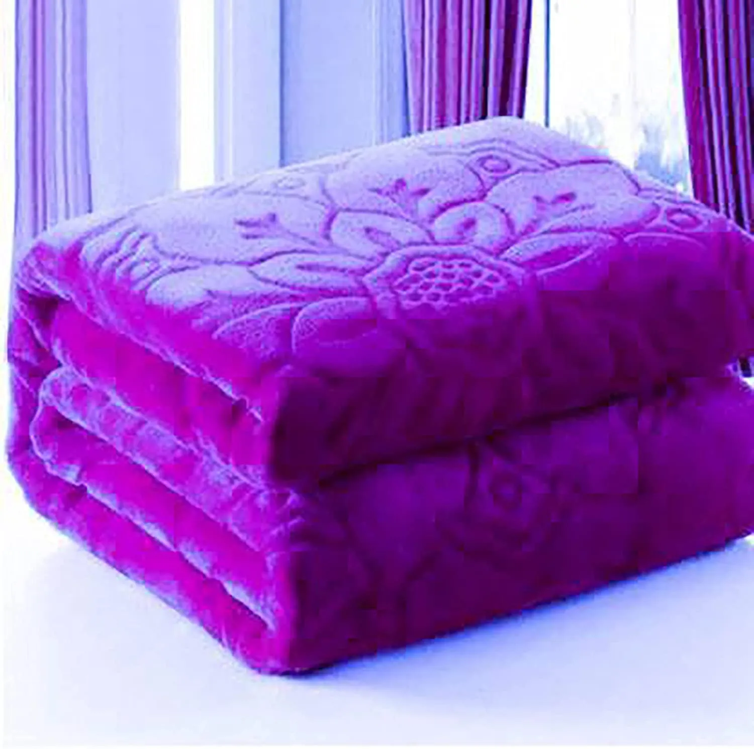 PAAVALI FASHIONS 500 TC Velvet Floral Embossed Super Soft AC Blanket for Heavy Winter Double Bed Mink Blanket for Mild Winter (Purple, Double Bed - 87x85 Inch)