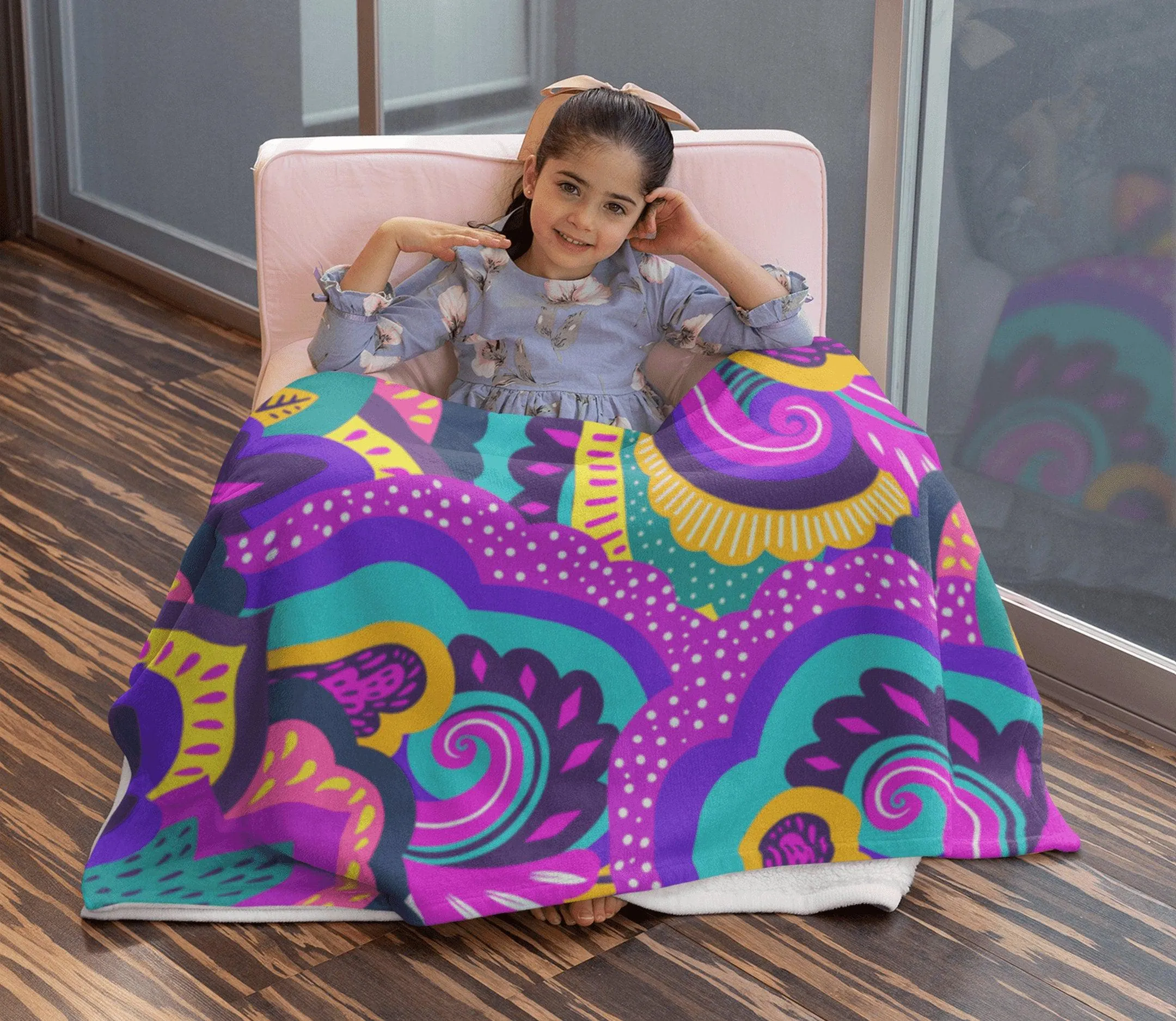 Paisley Swirl Purple Green Yellow Colorful Fluffy Velvet Flannel Fleece Throw Blanket Plush Blanket