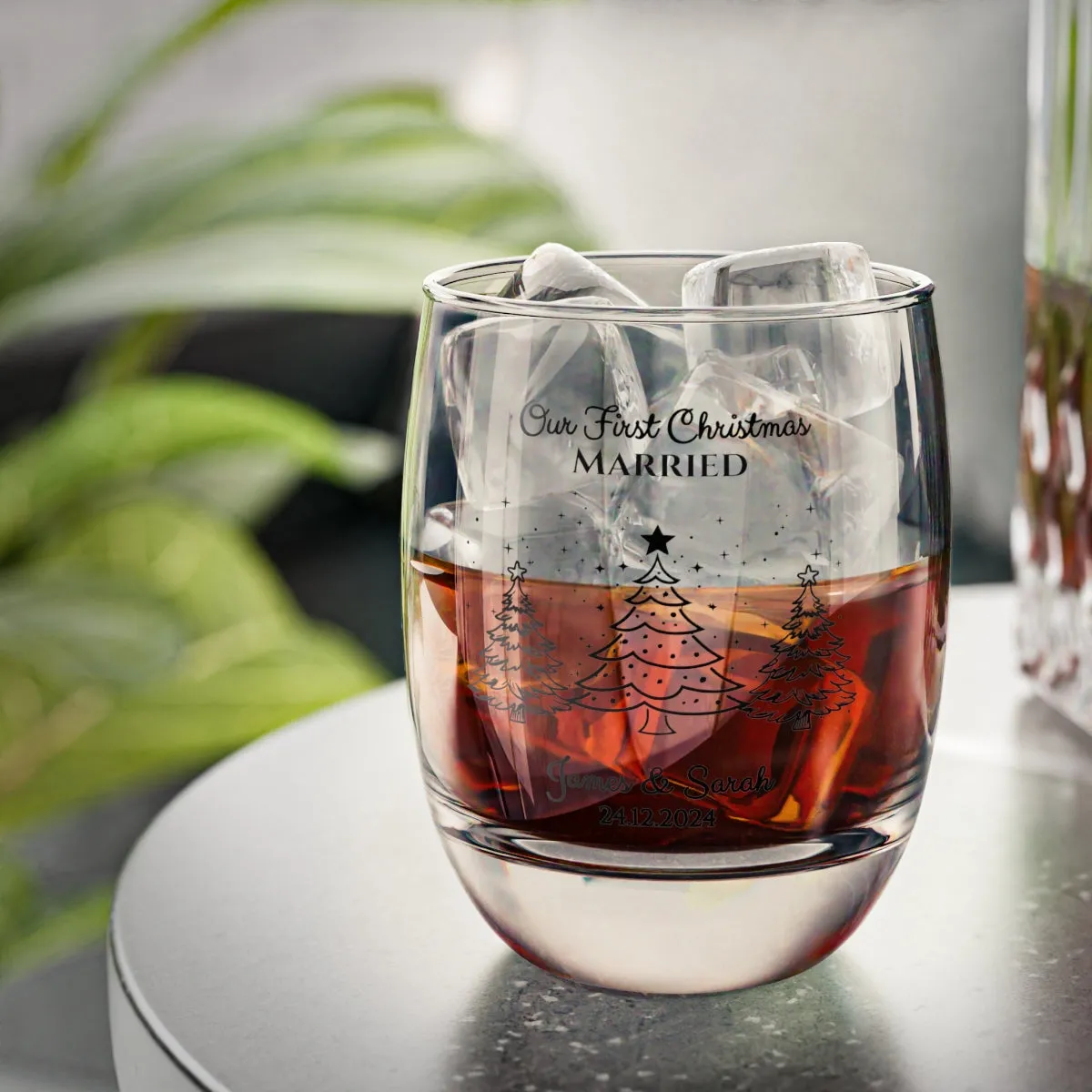 Personalised Our First Christmas Wine Glass, 12oz, Whiskey Glass 6oz, Stemless Wine Glass 11.75oz, Rock Glass 10oz