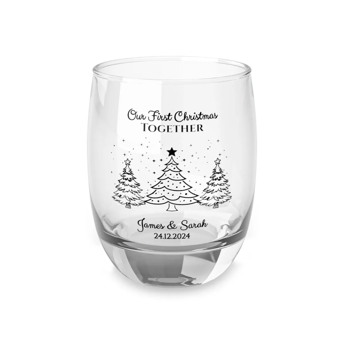 Personalised Our First Christmas Wine Glass, 12oz, Whiskey Glass 6oz, Stemless Wine Glass 11.75oz, Rock Glass 10oz