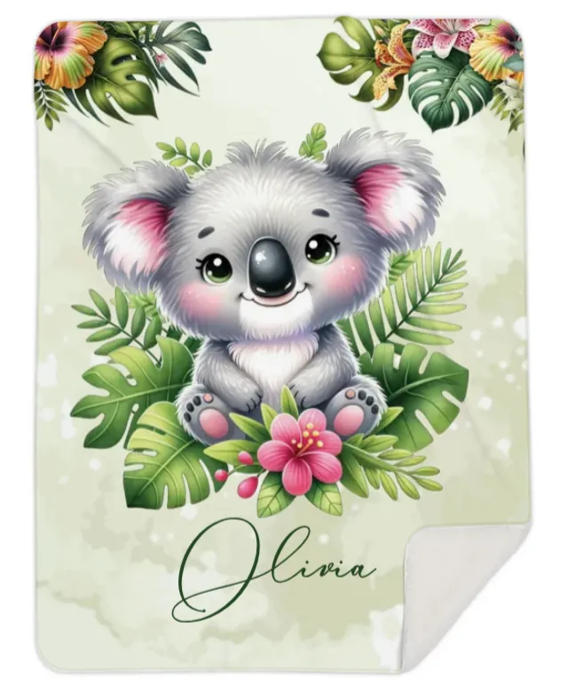 Personalised Tropical Koala Fleece Blanket