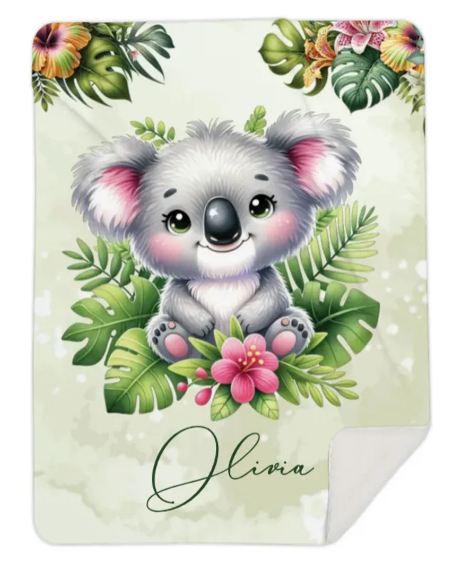 Personalised Tropical Koala Fleece Blanket