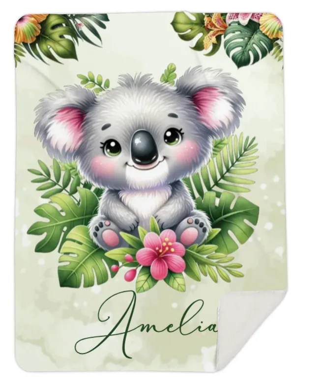 Personalised Tropical Koala Fleece Blanket