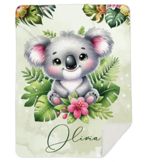 Personalised Tropical Koala Fleece Blanket