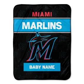 Personalized Miami Marlins Emblem Baby Pixel Fleece Blanket