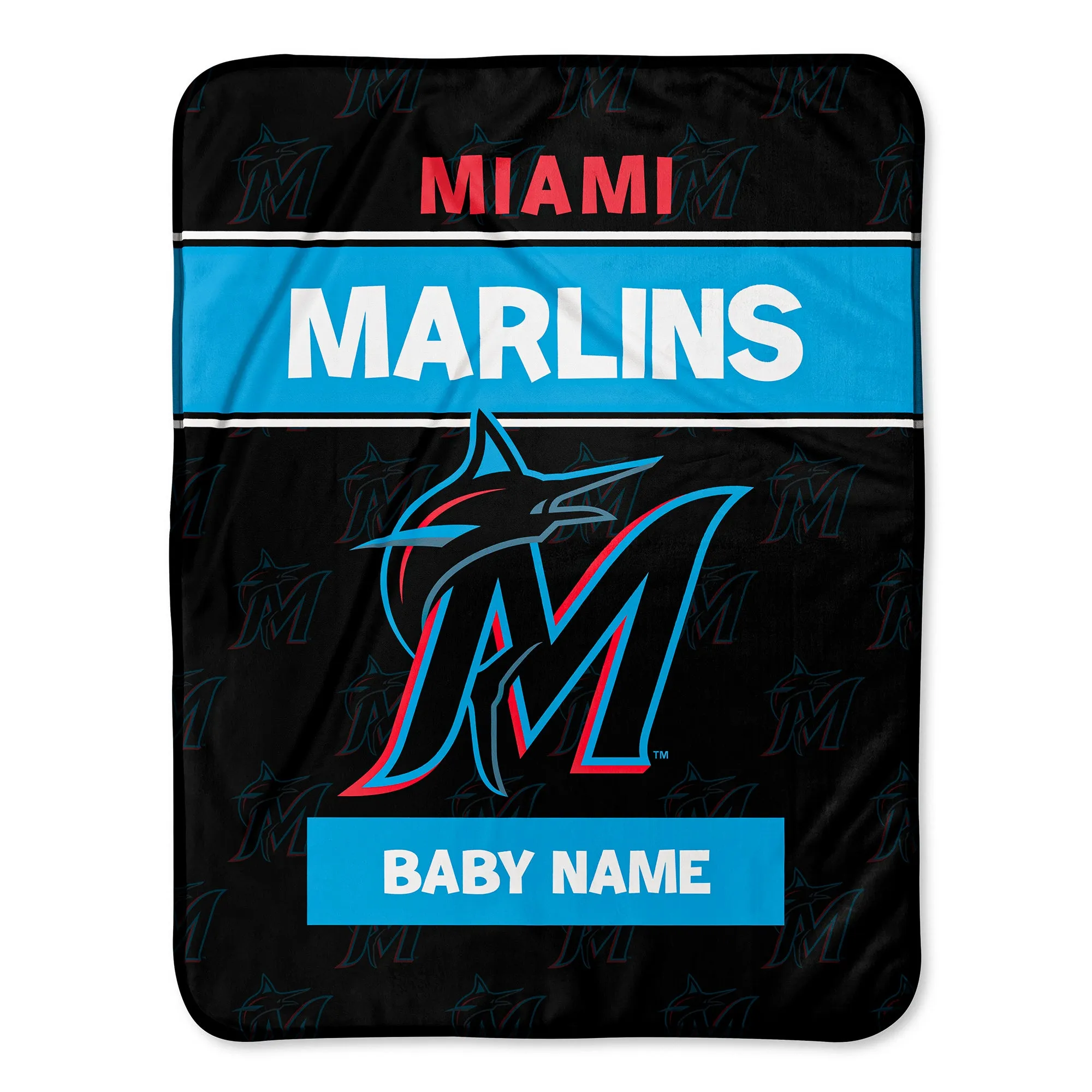 Personalized Miami Marlins Emblem Baby Pixel Fleece Blanket