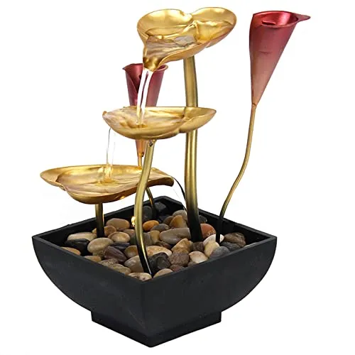 Pinakine® Tabletop Water Fountain Waterfall Ornament Desk Warm Light Indoor|53077869PNKL