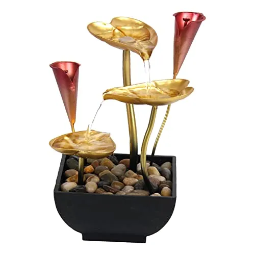 Pinakine® Tabletop Water Fountain Waterfall Ornament Desk Warm Light Indoor|53077869PNKL