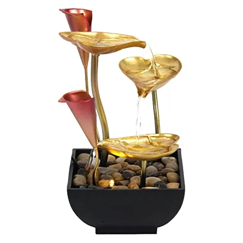 Pinakine® Tabletop Water Fountain Waterfall Ornament Desk Warm Light Indoor|53077869PNKL