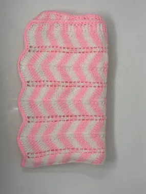 Pink and White Acrylic Chevron Stripe Knit Blanket