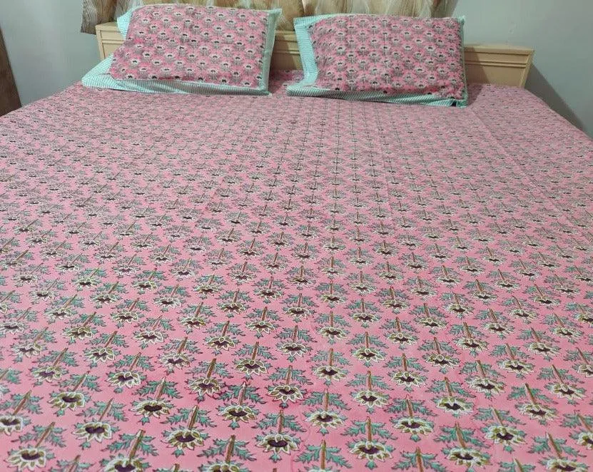 PINK BLUE FLORA (BED SHEET)