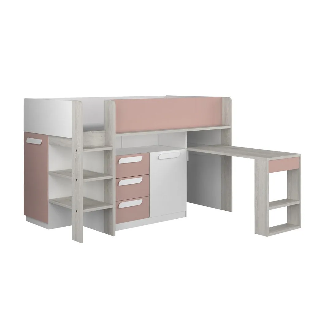 Pink Girona Midsleeper Bed, Trasman with Desk & Storage