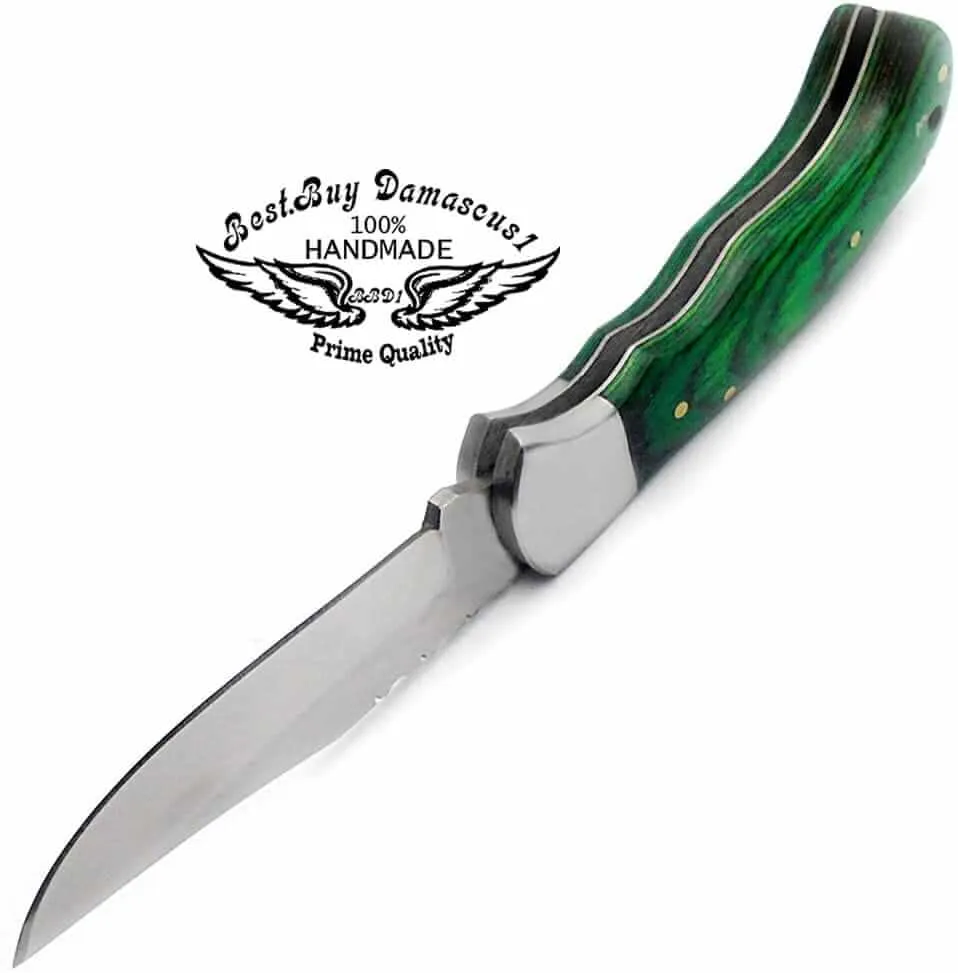 Pocket Knife Green Wood Folding Knife 6.5'' 420c Stainless Steel Hunting Knife Pocket Knife for men