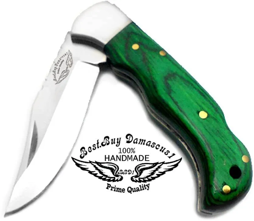 Pocket Knife Green Wood Folding Knife 6.5'' 420c Stainless Steel Hunting Knife Pocket Knife for men